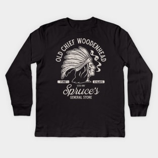 Old Chief Woodenhead Black & White- Stephen King - Vintage Distressed Horror Kids Long Sleeve T-Shirt